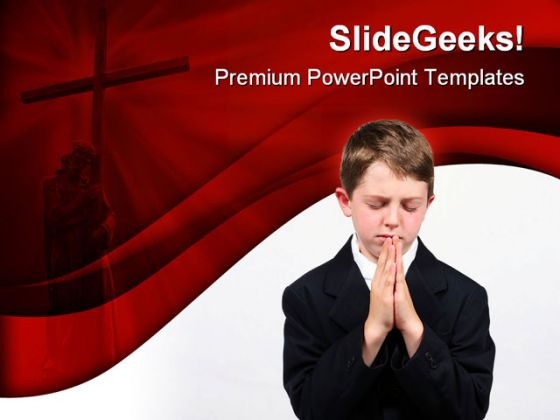 Little Boy Prayer Religion PowerPoint Template 0610