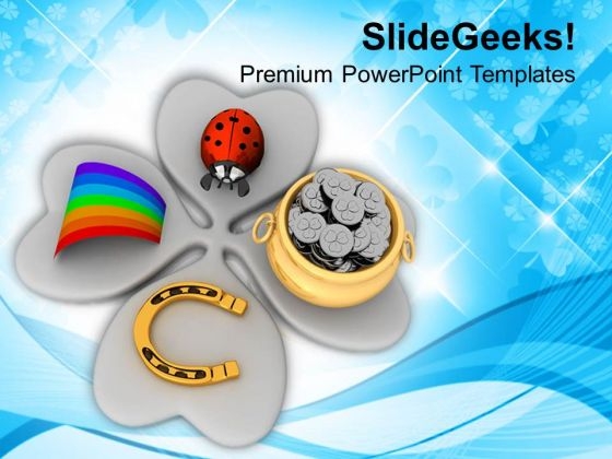 Lucky Symbols On Leaf Clover Patricks Day PowerPoint Templates Ppt Backgrounds For Slides 0313 Lucky Symbols On Leaf Clover Patricks Day PowerPoint Templates Ppt Backgrounds For Slides 0313