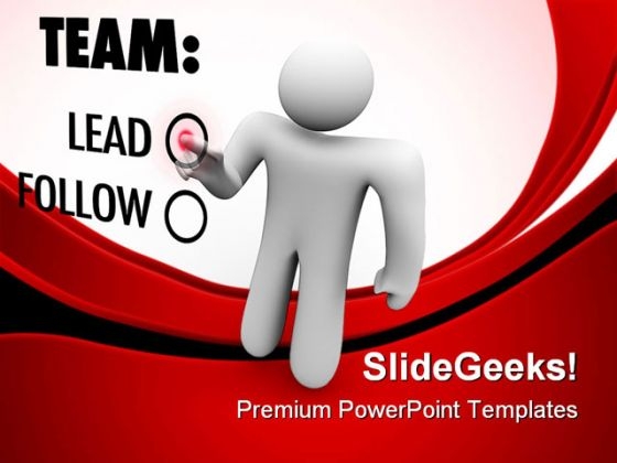 Man Presses Button Leadership PowerPoint Templates And PowerPoint Backgrounds 0811