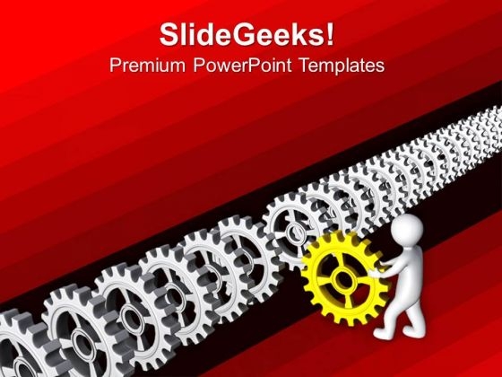 Man Putting Gears In A Row PowerPoint Templates Ppt Backgrounds For Slides 0713 Man Putting Gears In A Row PowerPoint Templates Ppt Backgrounds For Slides 0713
