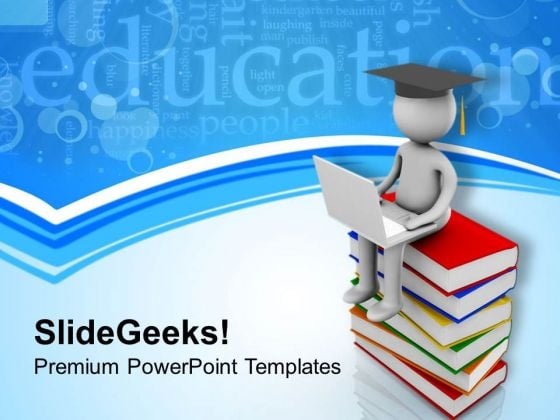 Man Sitting On Books With Laptop PowerPoint Templates Ppt Backgrounds For Slides 0813 Man Sitting On Books With Laptop PowerPoint Templates Ppt Backgrounds For Slides 0813