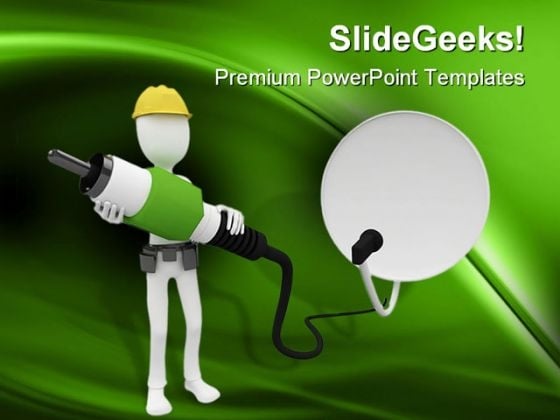 Man With Cable Satellite Industrial PowerPoint Templates And PowerPoint Backgrounds 0211 Man With Cable Satellite Industrial PowerPoint Templates And PowerPoint Backgrounds 0211