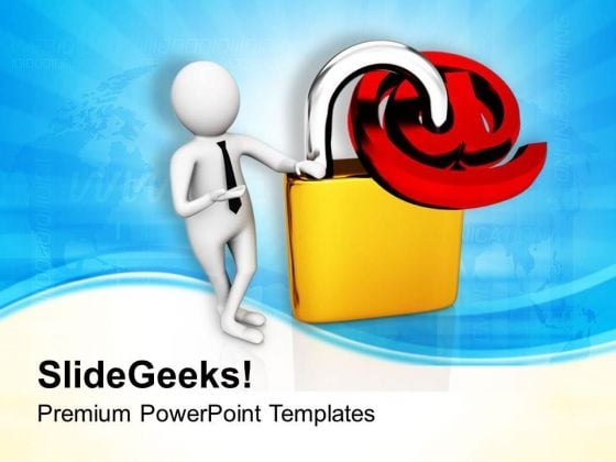 Man With Email Sign And Padlock PowerPoint Templates Ppt Backgrounds For Slides 0713 Man With Email Sign And Padlock PowerPoint Templates Ppt Backgrounds For Slides 0713