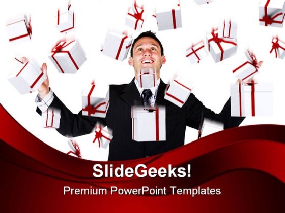 Man With Gifts Falling Business PowerPoint Background And Template 1210 Man With Gifts Falling Business PowerPoint Background And Template 1210