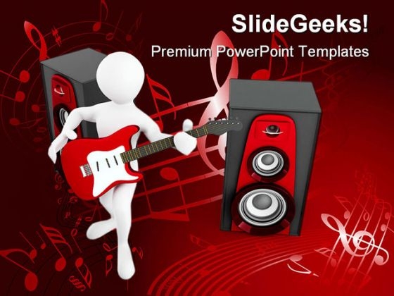 Man With Guitar And Loud Speakers Music PowerPoint Themes And PowerPoint Slides 0211
