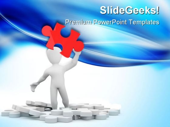 Man With Red Puzzle Business PowerPoint Templates And PowerPoint Backgrounds 0311 Man With Red Puzzle Business PowerPoint Templates And PowerPoint Backgrounds 0311