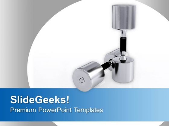 metallic dumbbells equipment fitness powerpoint templates ppt backgrounds for slides 0213 title