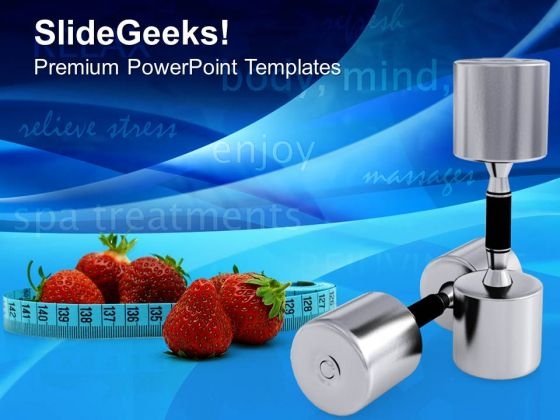 Metallic Dumbbells Equipment With Strawberries PowerPoint Templates Ppt Backgrounds For Slides 0213 Metallic Dumbbells Equipment With Strawberries PowerPoint Templates Ppt Backgrounds For Slides 0213