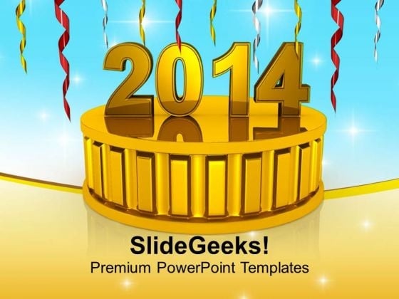 New Year 2014 On Golden Podium PowerPoint Template 1113 New Year 2014 On Golden Podium PowerPoint Template 1113