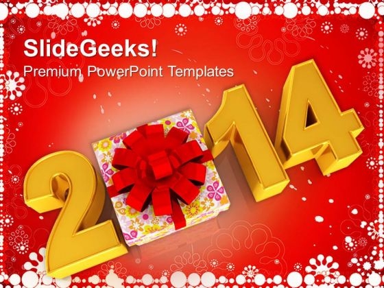 New Year 2014 With Gift Favors PowerPoint Template 1113