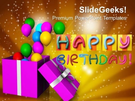 Opened Gift Box With Balloons Birthday PowerPoint Templates Ppt Backgrounds For Slides 0113