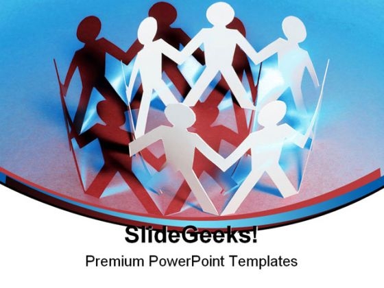 Paper Chain Dolls Teamwork PowerPoint Background And Template 1210 Paper Chain Dolls Teamwork PowerPoint Background And Template 1210