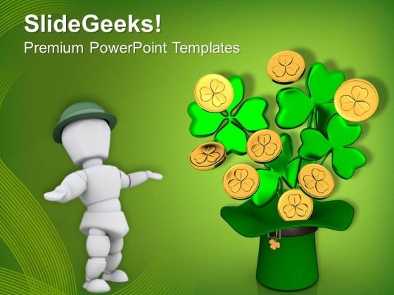 Patricks Leprechaun Hat With Clover And Coins PowerPoint Templates Ppt Backgrounds For Slides 0313 Patricks Leprechaun Hat With Clover And Coins PowerPoint Templates Ppt Backgrounds For Slides 0313