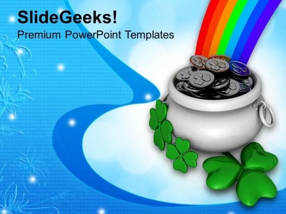 Patricks With Pot Coins Shamrock And Rainbow PowerPoint Templates Ppt Backgrounds For Slides 0313 Patricks With Pot Coins Shamrock And Rainbow PowerPoint Templates Ppt Backgrounds For Slides 0313
