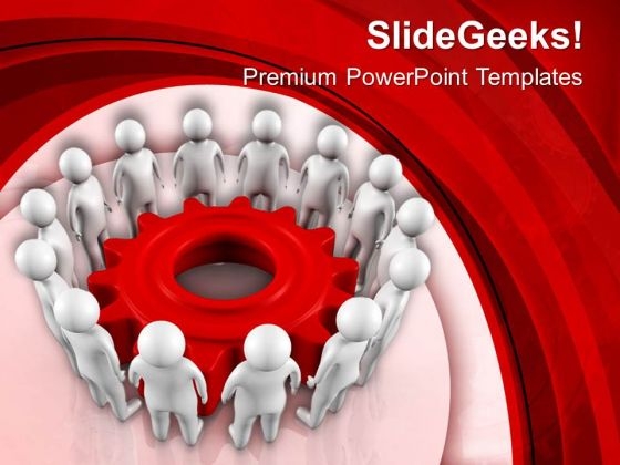 People Standing In Circle Around Gear PowerPoint Templates Ppt Backgrounds For Slides 0713 People Standing In Circle Around Gear PowerPoint Templates Ppt Backgrounds For Slides 0713