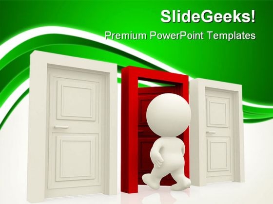Person Entering A Door Metaphor PowerPoint Templates And PowerPoint Backgrounds 0411 Person Entering A Door Metaphor PowerPoint Templates And PowerPoint Backgrounds 0411