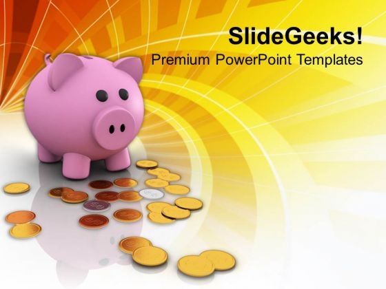 Piggy Bank And Dollar Coins Savings PowerPoint Templates Ppt Backgrounds For Slides 0213