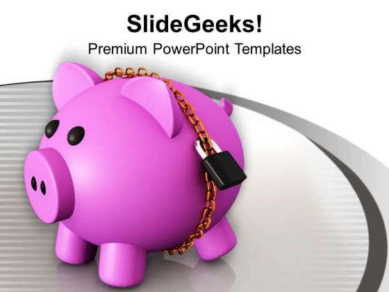 Piggy Bank Secured With Padlock PowerPoint Templates Ppt Backgrounds For Slides 0313 Piggy Bank Secured With Padlock PowerPoint Templates Ppt Backgrounds For Slides 0313