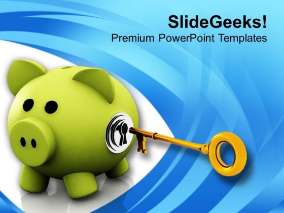 Piggy Bank With Golden Key Security PowerPoint Templates Ppt Backgrounds For Slides 0413 Piggy Bank With Golden Key Security PowerPoint Templates Ppt Backgrounds For Slides 0413
