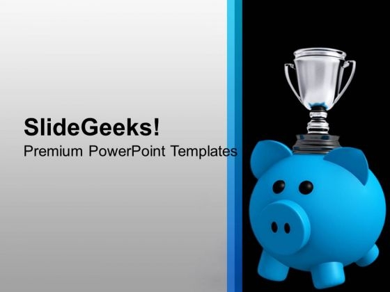 Piggy Bank With Trophy Background PowerPoint Templates Ppt Backgrounds For Slides 0213