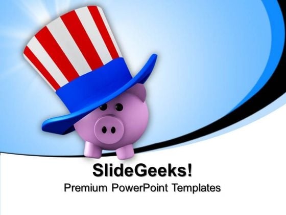Piggy Wearing Patriot Hat Americana PowerPoint Templates And PowerPoint Themes 0912