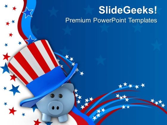Piggy Wearing Patriotic Hat Americana PowerPoint Templates And PowerPoint Themes 1012