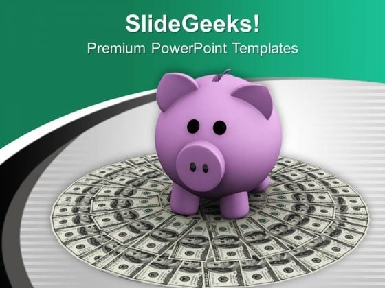 Pink Piggy Bank On Dollar Bills PowerPoint Templates Ppt Backgrounds For Slides 0213 Pink Piggy Bank On Dollar Bills PowerPoint Templates Ppt Backgrounds For Slides 0213