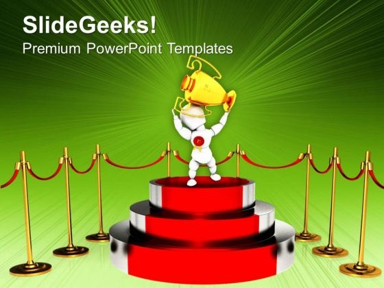 Podium For Winner With Red Carpet Trophy PowerPoint Templates Ppt Backgrounds For Slides 0113