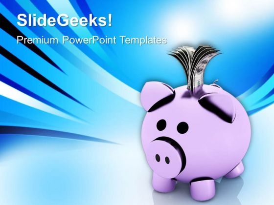 Purple Piggy Bank Money Box Savings PowerPoint Templates Ppt Backgrounds For Slides 0113