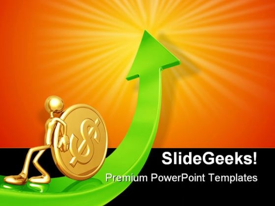 Pushing Gold Dollar Coin Up Business PowerPoint Themes And PowerPoint Slides 0411