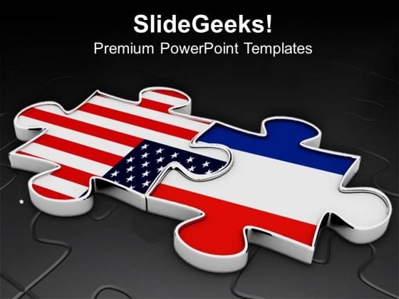Puzzle Pieces Of Us Flag And France Flag PowerPoint Templates Ppt Backgrounds For Slides 0813 Puzzle Pieces Of Us Flag And France Flag PowerPoint Templates Ppt Backgrounds For Slides 0813