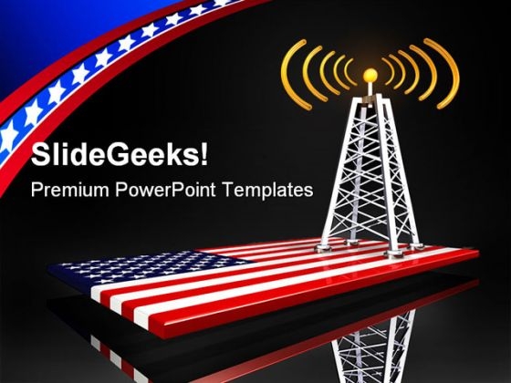Radio Tower And Us Flag Americana PowerPoint Template 0910 Radio Tower And Us Flag Americana PowerPoint Template 0910