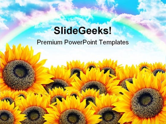 Rainbow With Field Of Sunflower Nature PowerPoint Templates And PowerPoint Backgrounds 0311 Rainbow With Field Of Sunflower Nature PowerPoint Templates And PowerPoint Backgrounds 0311