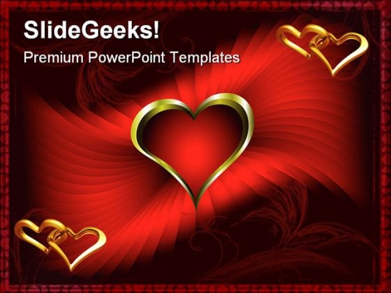 Red Abstract And Golden Hearts Beauty PowerPoint Background And Template 1210