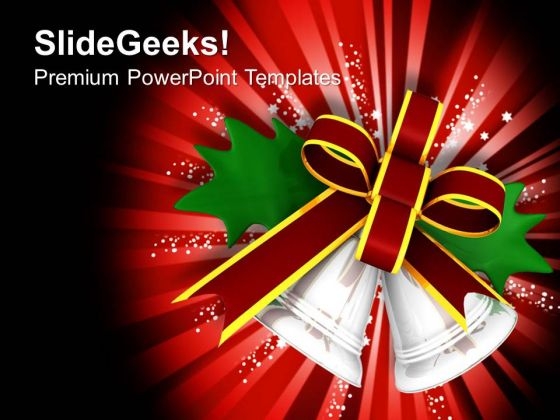 Red Bow Tied Around Silver Bells PowerPoint Templates Ppt Backgrounds For Slides 1212 Red Bow Tied Around Silver Bells PowerPoint Templates Ppt Backgrounds For Slides 1212
