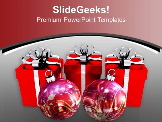 Red Boxes With Red Balls Christmas PowerPoint Templates Ppt Backgrounds For Slides 1212