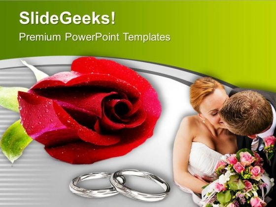 Red Rose With Rings Wedding Theme PowerPoint Templates Ppt Backgrounds For Slides 0713