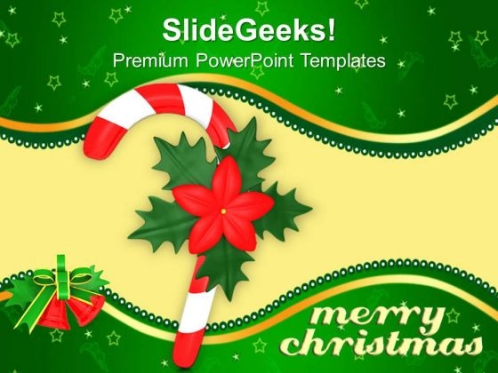 Red Single Candy Cane With Red Flower Christmas PowerPoint Templates Ppt Backgrounds For Slides 1212 Red Single Candy Cane With Red Flower Christmas PowerPoint Templates Ppt Backgrounds For Slides 1212