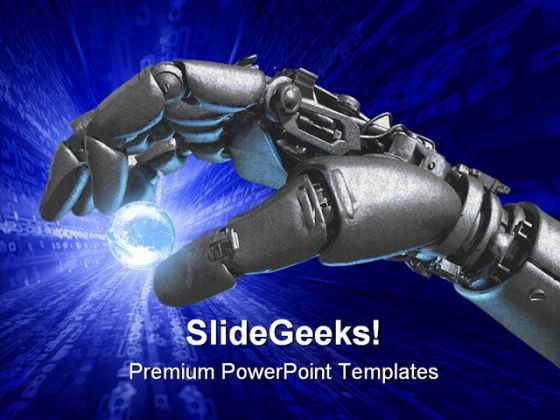 Robot Hand And Earth Globe PowerPoint Templates And PowerPoint Backgrounds 0311