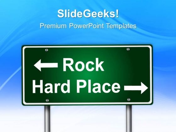 Rock And Hard Place Signpost Metaphor PowerPoint Templates And PowerPoint Themes 0312 Rock And Hard Place Signpost Metaphor PowerPoint Templates And PowerPoint Themes 0312