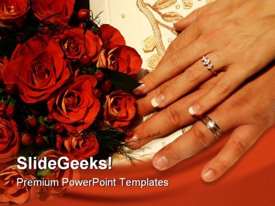Roses Rings Wedding PowerPoint Template 0610