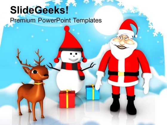 Santa And Snowman On Snowflakes Background PowerPoint Templates Ppt Backgrounds For Slides 1212 Santa And Snowman On Snowflakes Background PowerPoint Templates Ppt Backgrounds For Slides 1212
