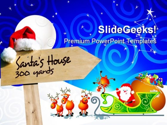 Santa House Signpost Holidays PowerPoint Templates And PowerPoint Backgrounds 0811