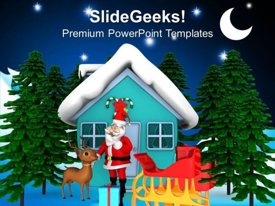 Santa Outside House With 2 Gifts PowerPoint Templates Ppt Backgrounds For Slides 1212 Santa Outside House With 2 Gifts PowerPoint Templates Ppt Backgrounds For Slides 1212