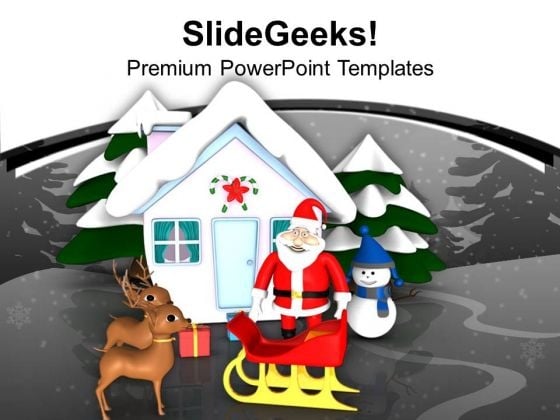 Santa With Reindeer Snowman Hut Work PowerPoint Templates Ppt Backgrounds For Slides 0113 Santa With Reindeer Snowman Hut Work PowerPoint Templates Ppt Backgrounds For Slides 0113