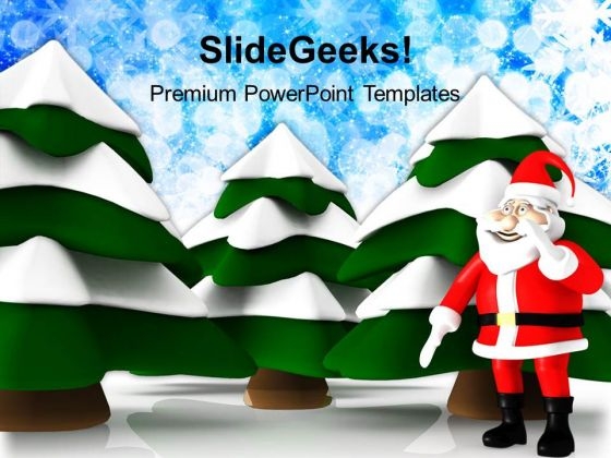 Santa With Snow Pine Tree Holidays PowerPoint Templates Ppt Backgrounds For Slides 1212