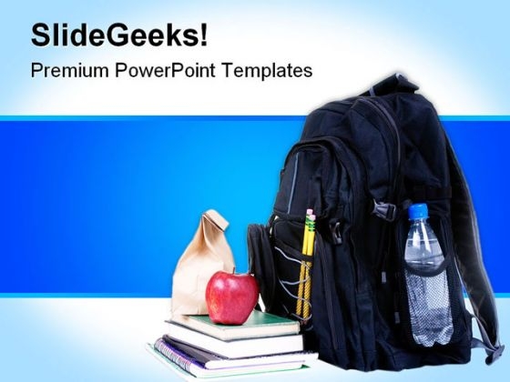 School Bag And Accessories Education PowerPoint Template 1110 School Bag And Accessories Education PowerPoint Template 1110