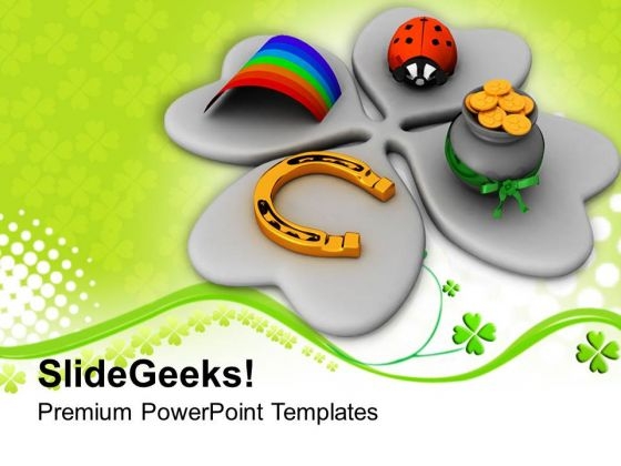 Shamrock And Four Symbols Of St Patricks Day PowerPoint Templates Ppt Backgrounds For Slides 0313 Shamrock And Four Symbols Of St Patricks Day PowerPoint Templates Ppt Backgrounds For Slides 0313