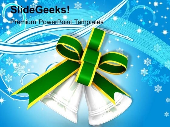 Silver Bells With Green Bow PowerPoint Templates Ppt Backgrounds For Slides 1212