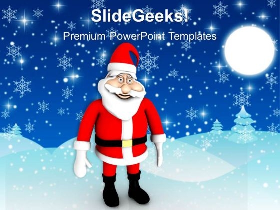 Single Santa Clause Standing Snow PowerPoint Templates Ppt Backgrounds For Slides 1212